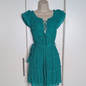 Chic Teal Lace-Up Mini Dress